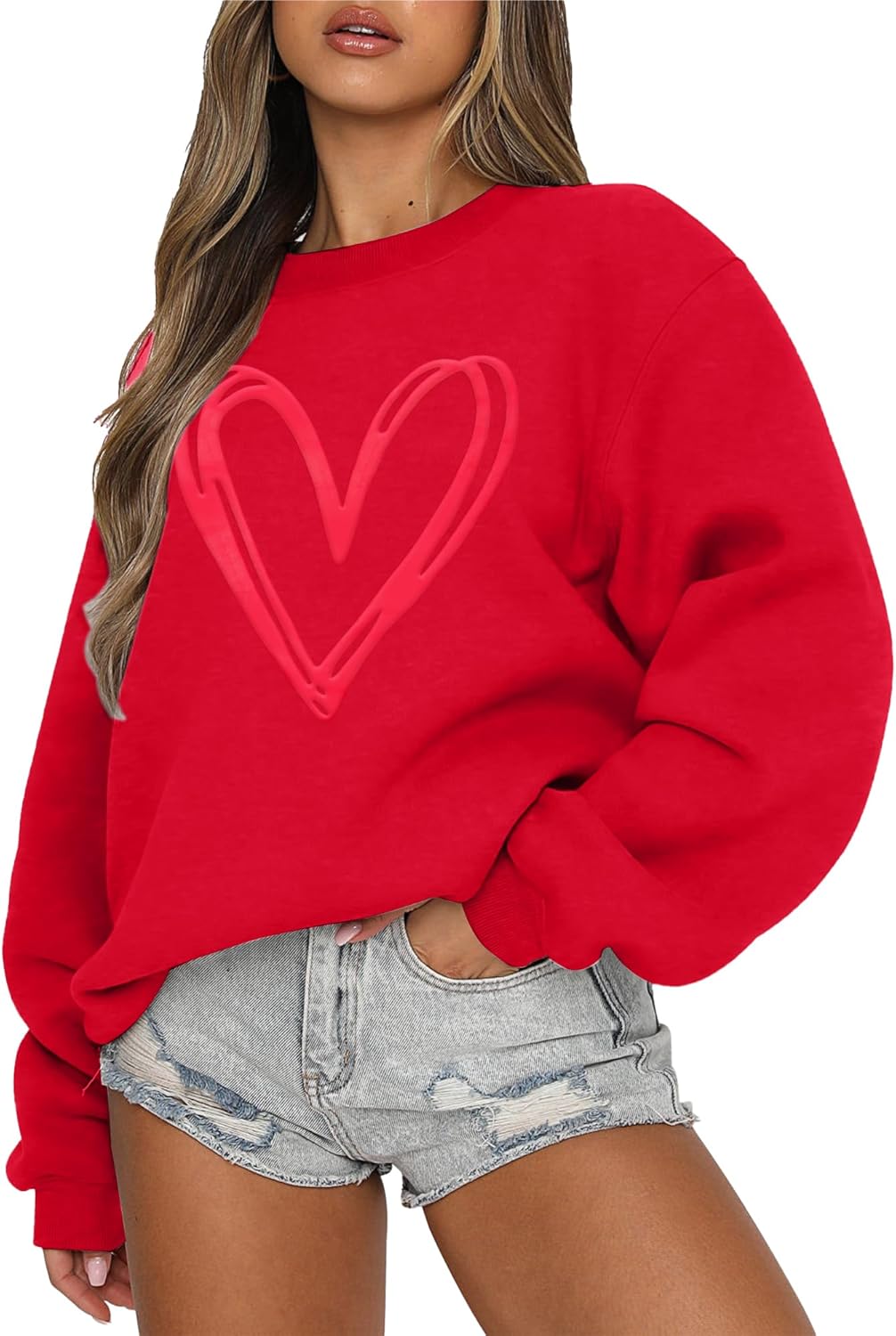 Embossed Love Sweatshirt - Heart Print Top