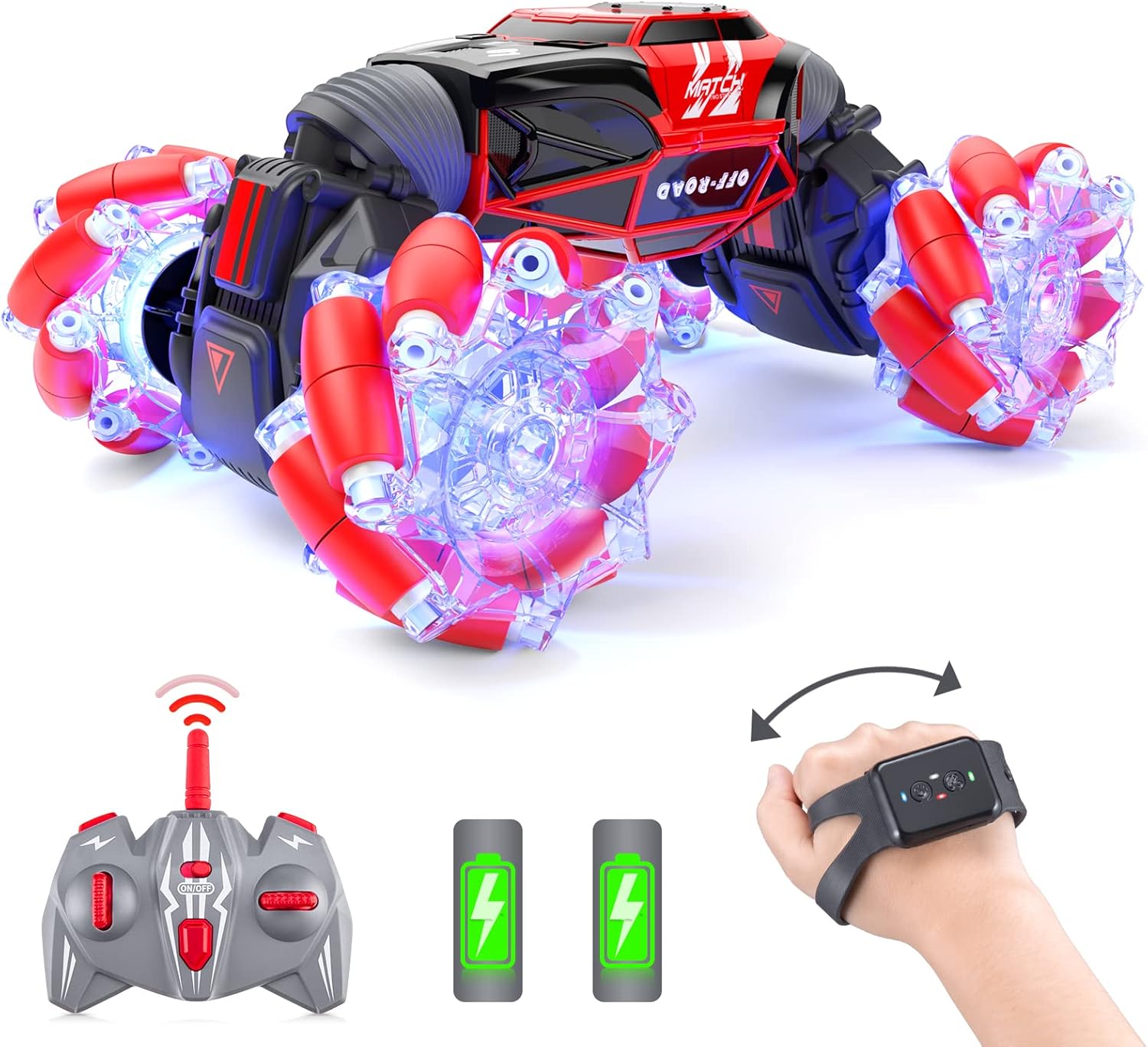 Powerextra Remote Control Stunt Car - 360 Rotation & Gesture Sensing - Red