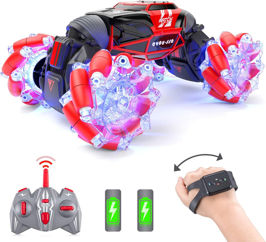 Powerextra Remote Control Stunt Car - 360 Rotation & Gesture Sensing - Red