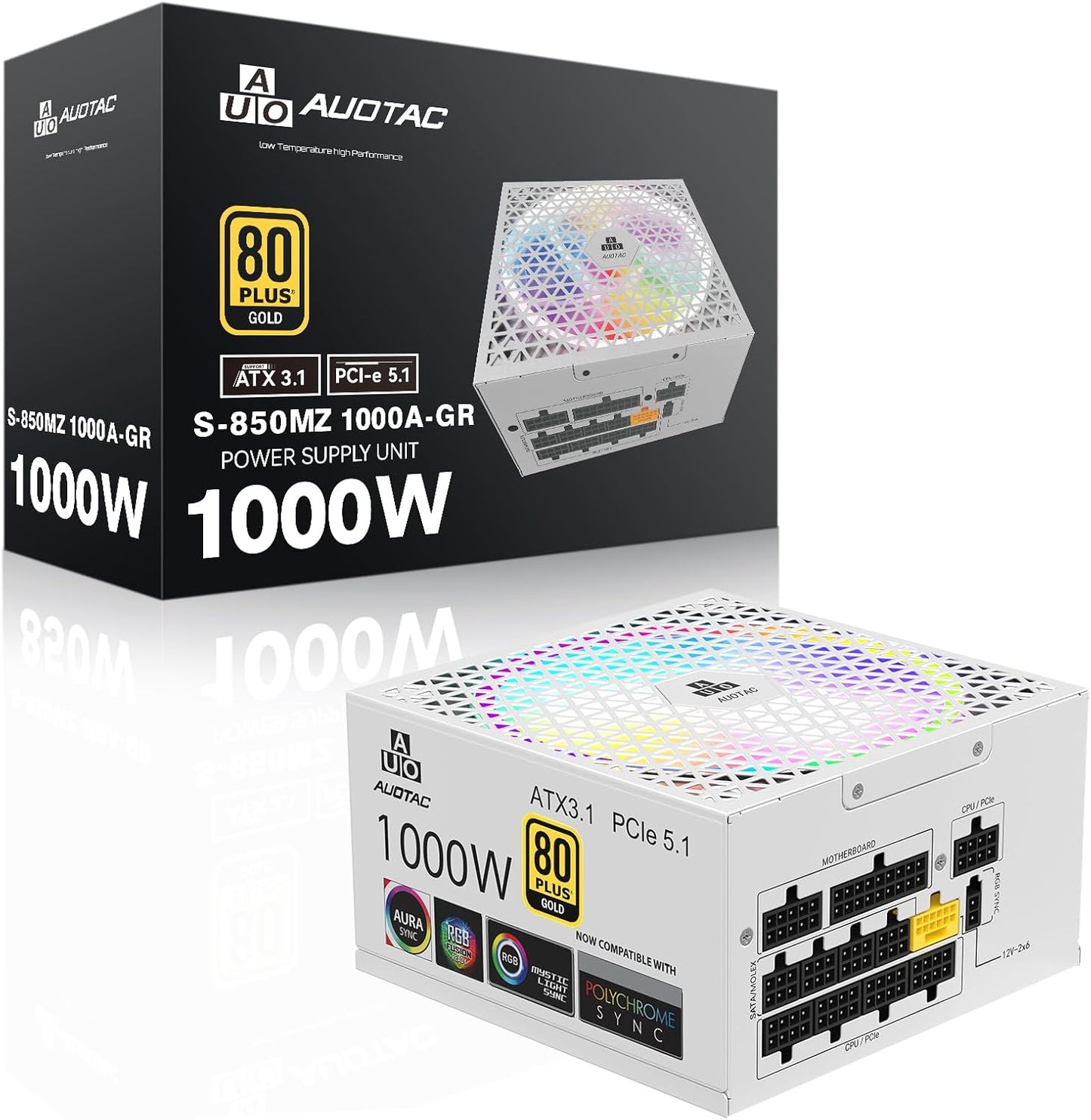 1000W Fully Modular Power Supply with RGB Fan and 80+ Gold Cert