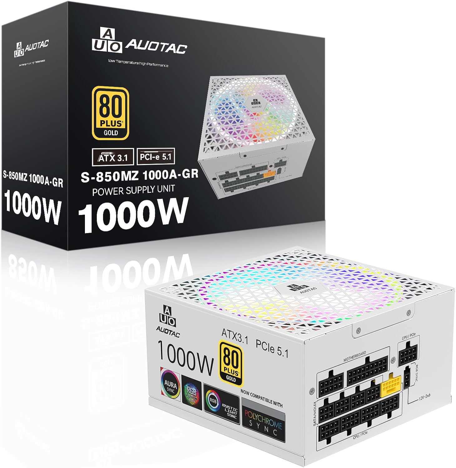 1000W Fully Modular Power Supply with RGB Fan and 80+ Gold Cert