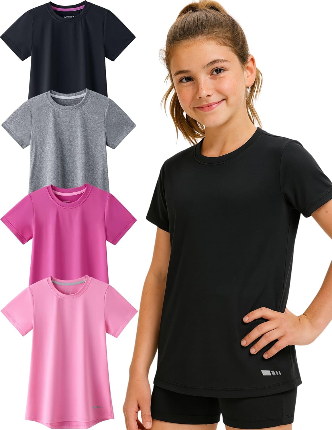 Youth Girls Athletic Shirts 4 Pack for Sports and Activewear