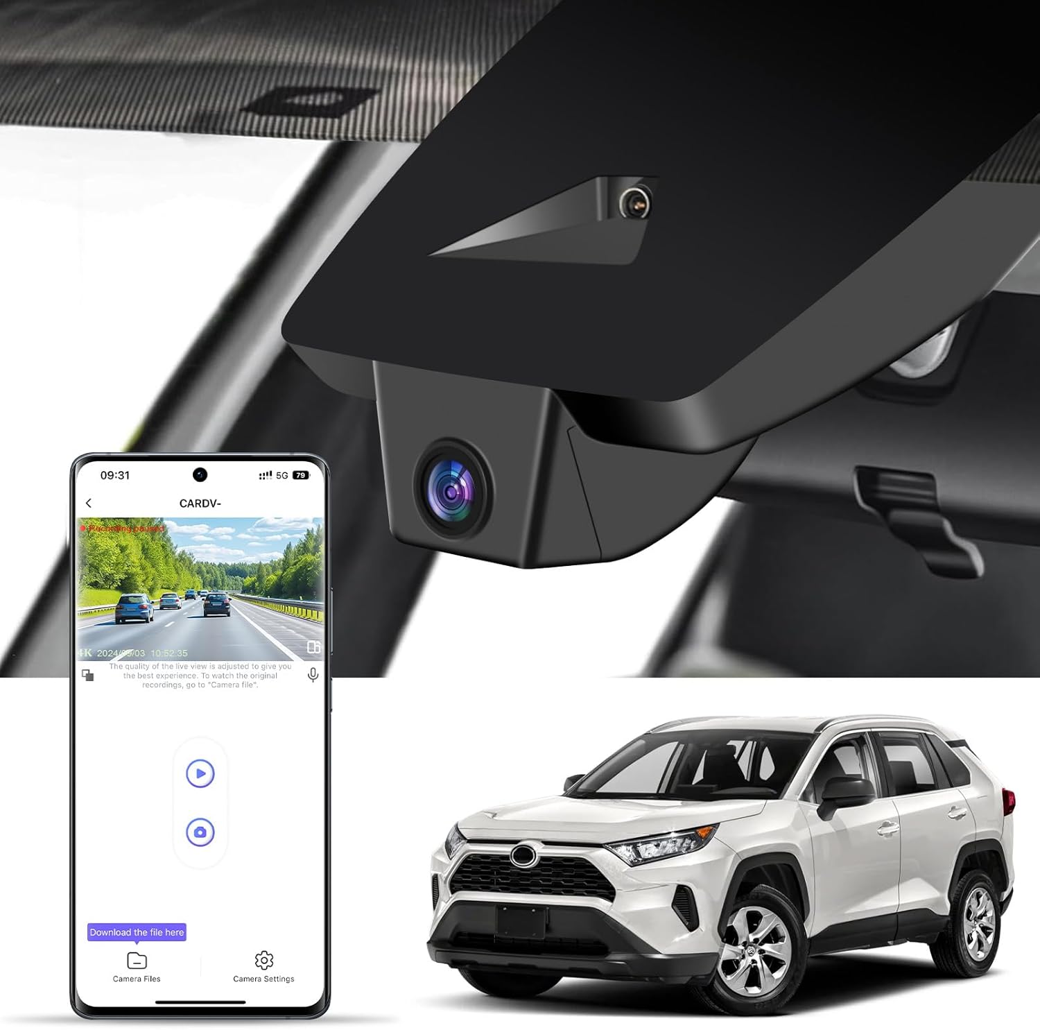 4K Dash Cam for Toyota RAV4 2022 2023 2024 2025 with Vent Hole