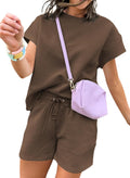 Women's Two-Piece Short Sleeve Sweatsuit Set - Casual Lounge Shorts