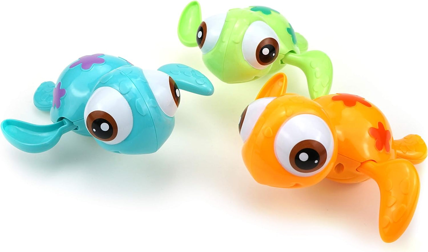 Wind-up Swimming Sea Turtles Bath Toy Set - Interactive Anti-Rust Fun!