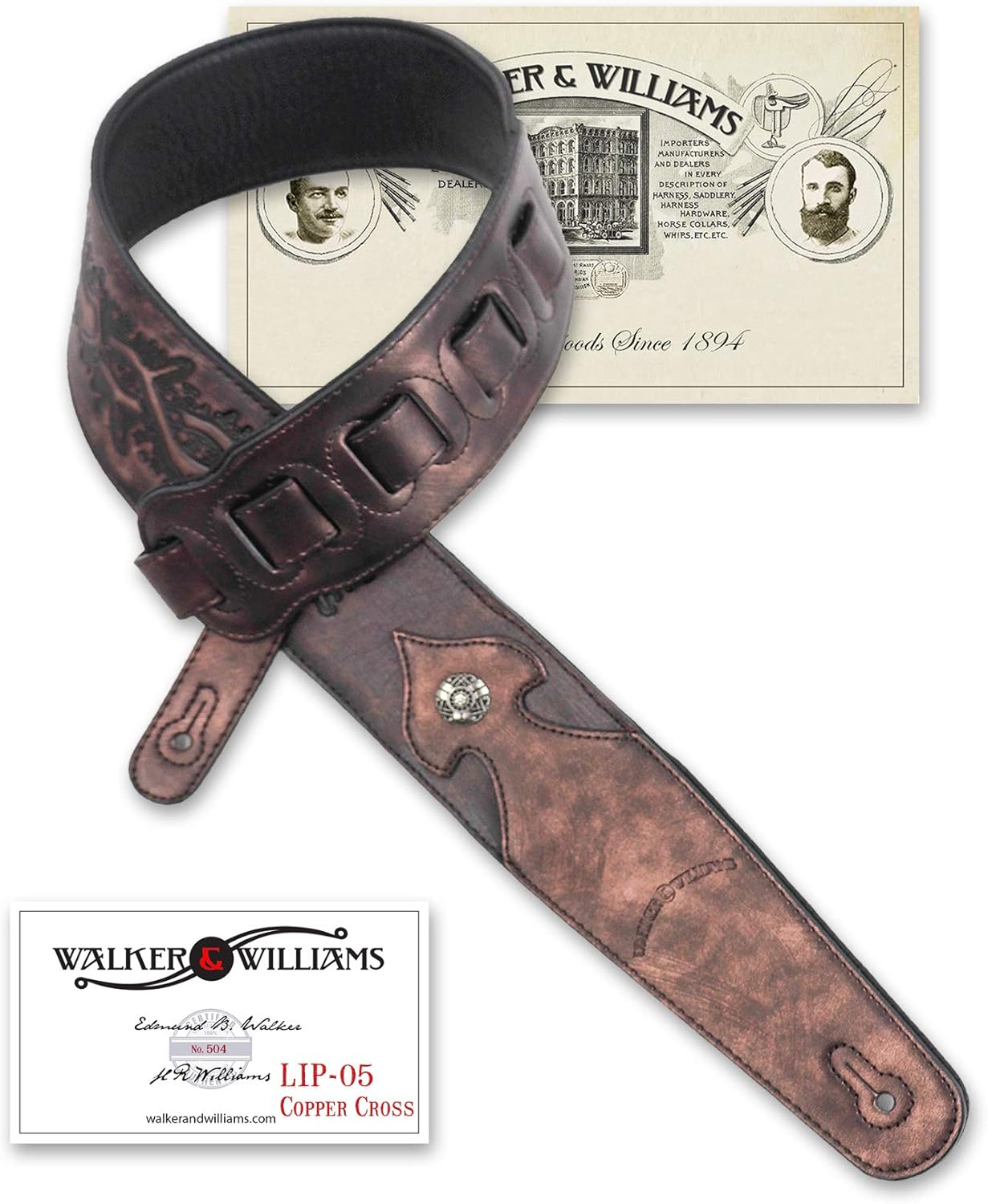 Metallic Copper Guitar Strap with Christian Tooling