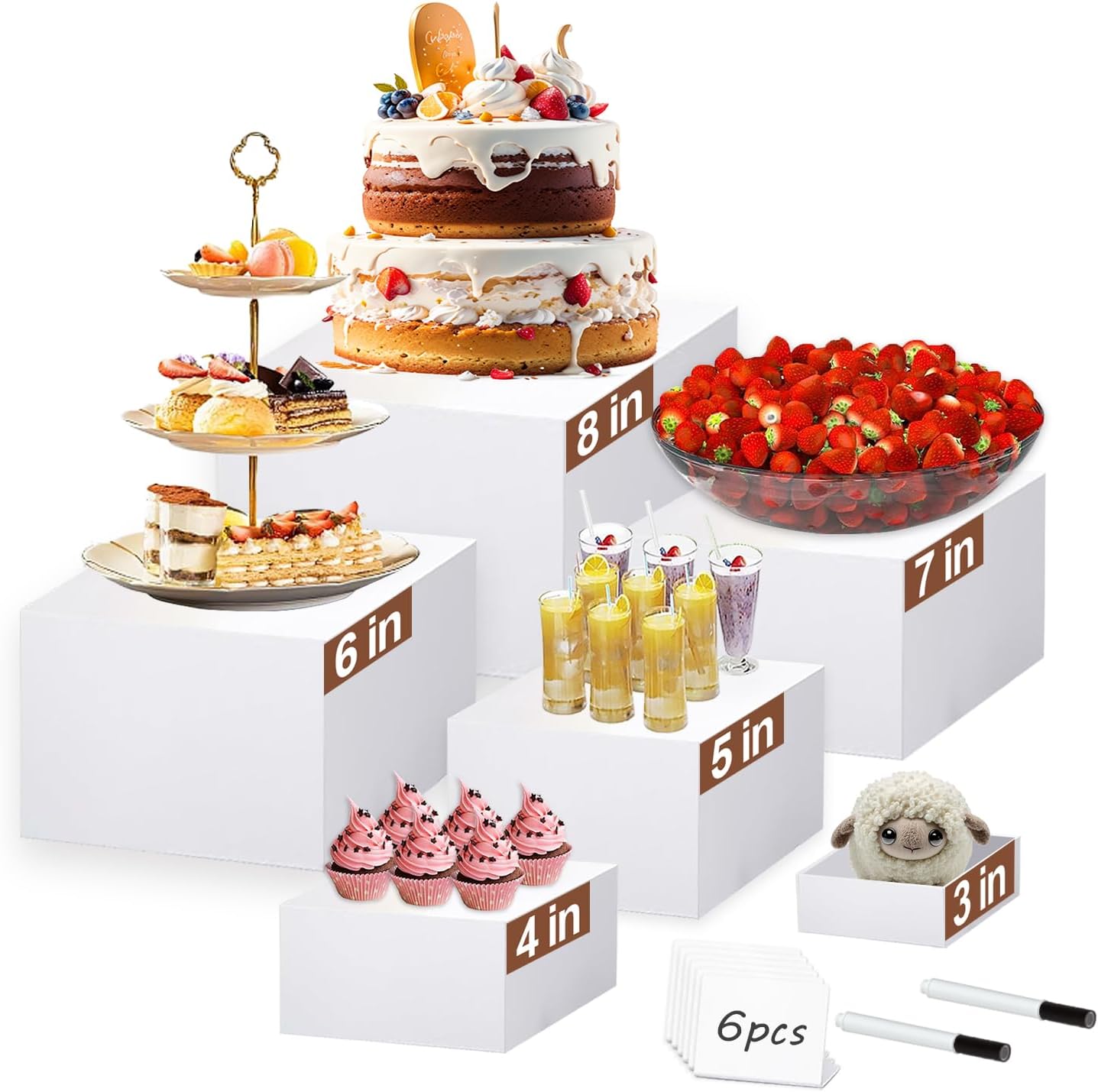 Elegant 6 Pcs White Buffet Risers for Food Display and More