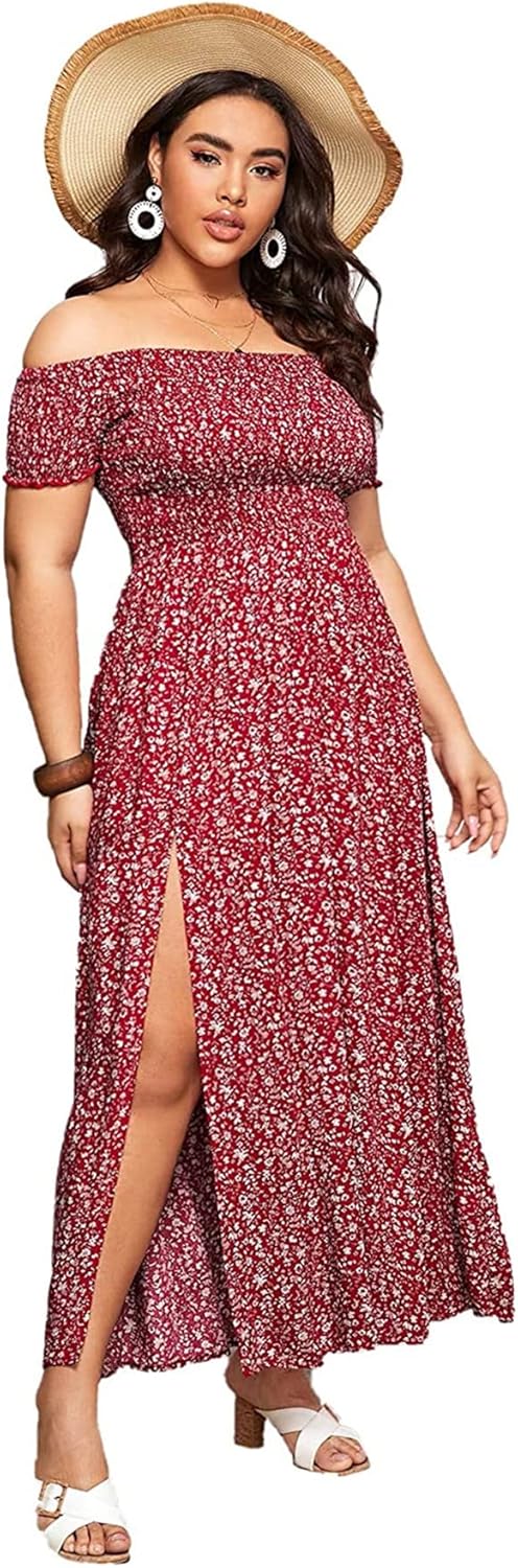 Floerns Women's Boho Floral Print Off Shoulder Dress for Summer
