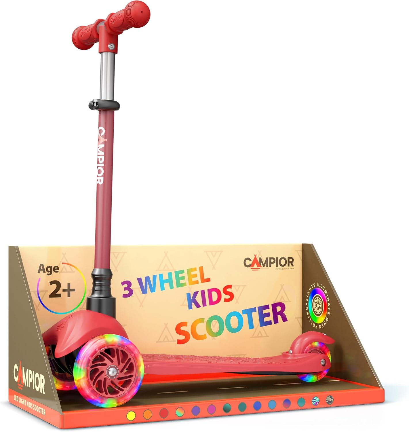 Red Mini 3 Wheel Scooter for Kids with LED Light-Up Wheels