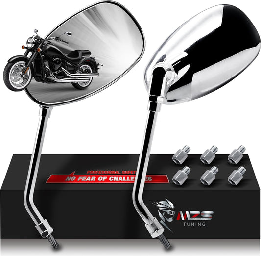 MZS Motorcycle Mirrors Chrome for Universal 10MM 8MM Fitment