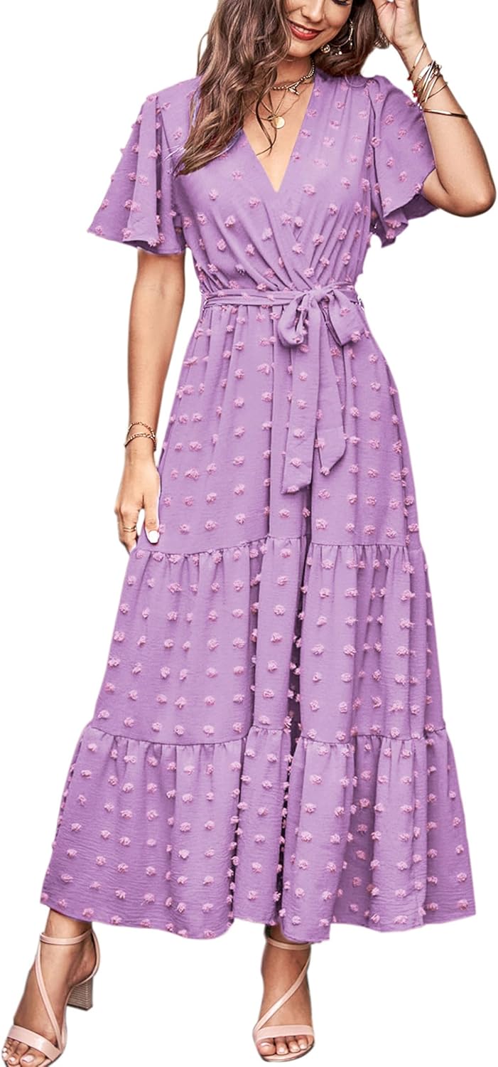 MASCOMODA Womens Summer Swiss Dot Maxi Dress for All Occasions