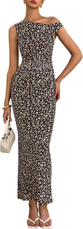 PRETTYGARDEN One Shoulder Floral Maxi Dress - Flattering Ruched Fit