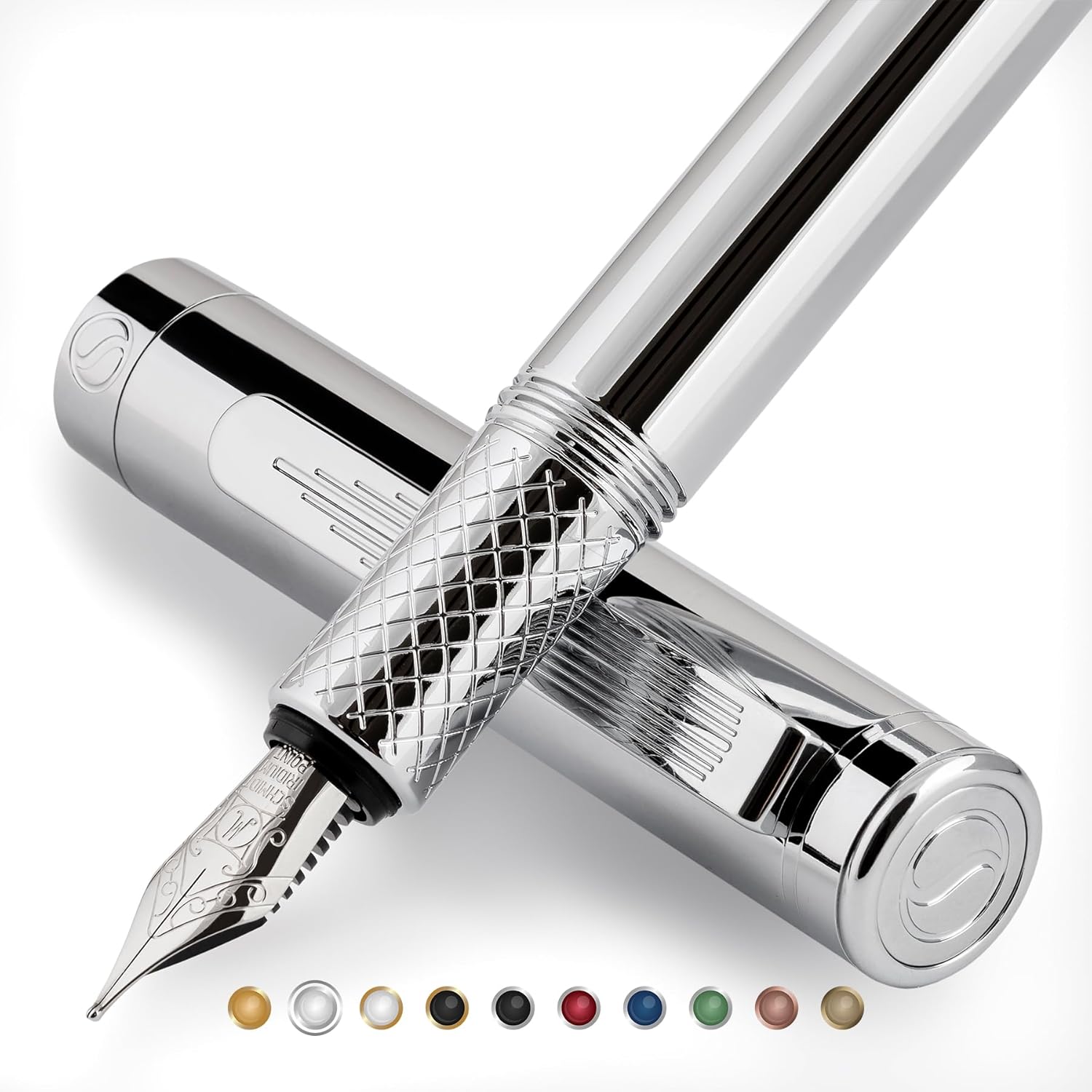 Scriveiner Silver Chrome Fountain Pen - Luxury Writing Experience