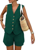 Women's Summer 2 Piece Vest and Shorts Set - Lightweight Linen-Look