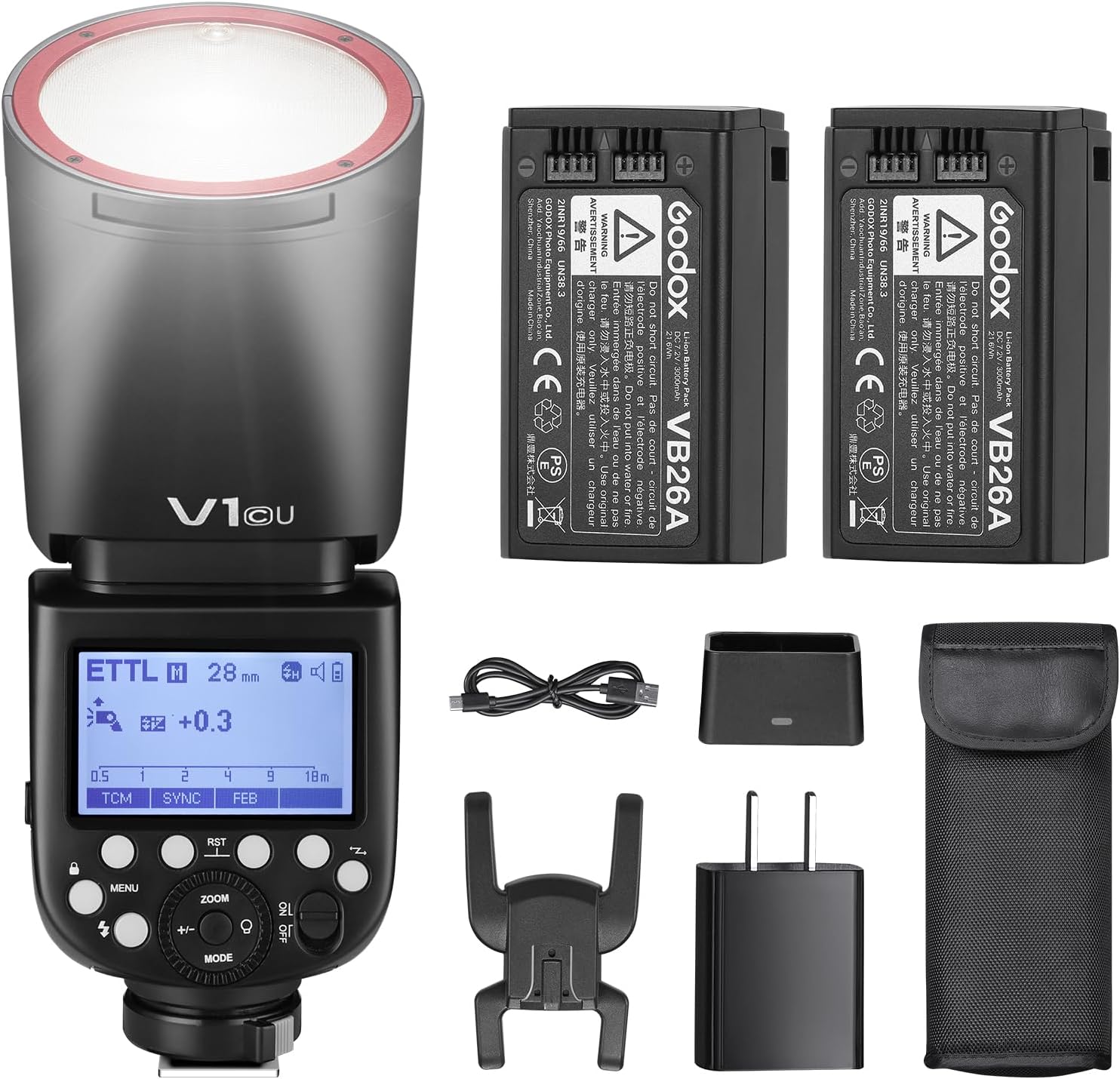 Godox V1 C USA Version Flash for Canon with 2Pack VB26 Battery