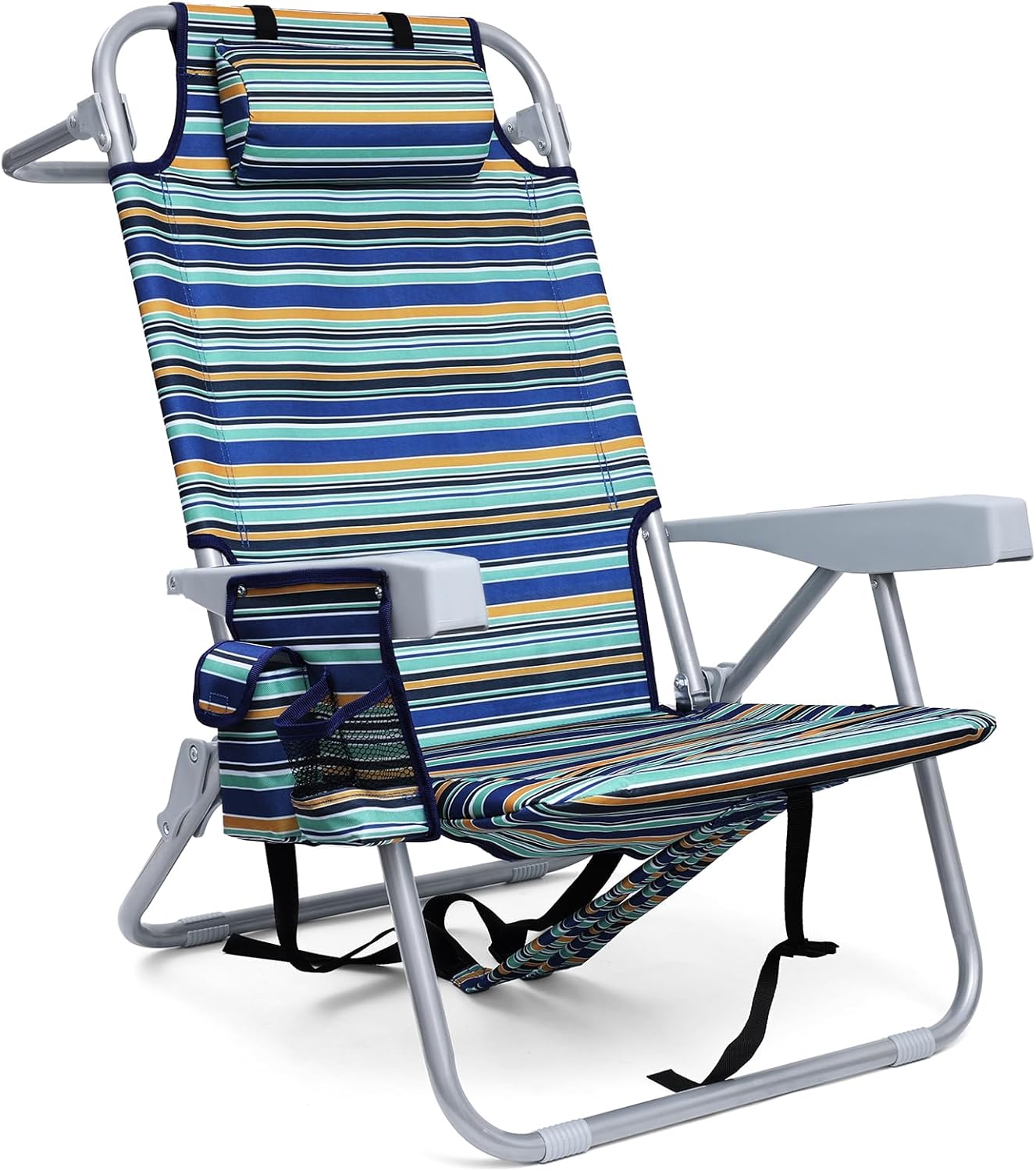 Yestomo Beach Chair: 4 Positions, Cooler Pouch, 350lbs Support
