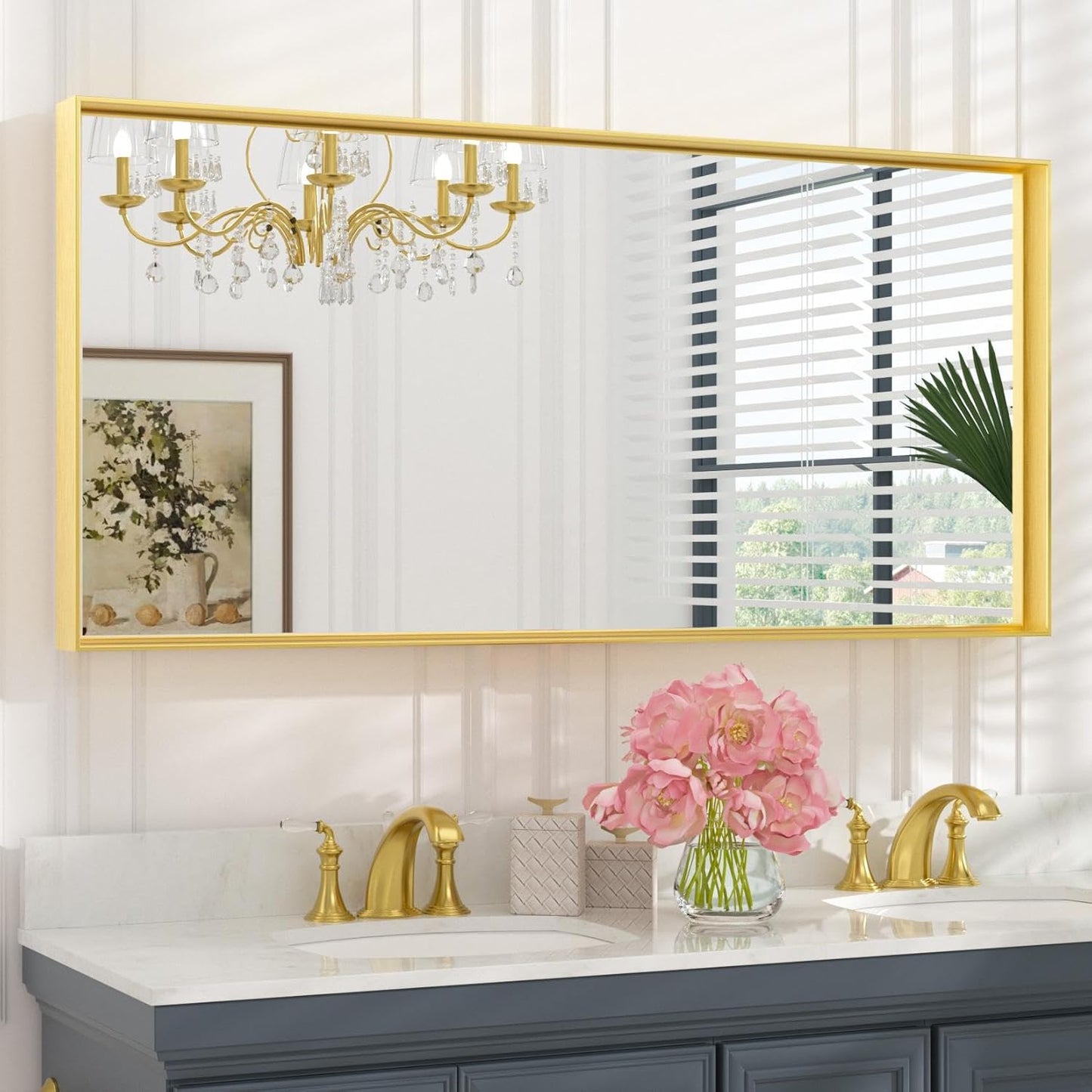 Keonjinn Gold Bathroom Mirrors for Wall - Modern Design 48 x 24 in