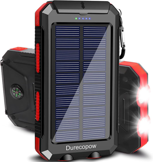 Durecopow 20000mAh Solar Charger Power Bank - Waterproof & Portable Power Solution