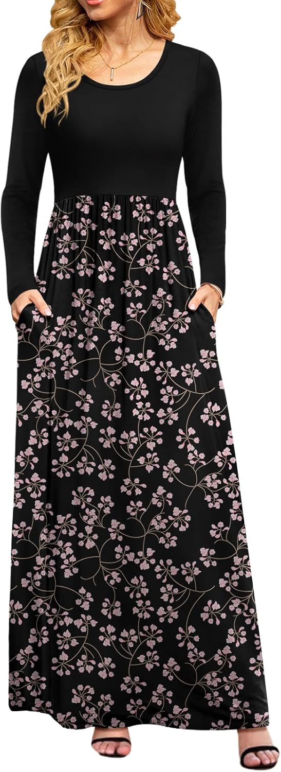 DB MOON Women Casual Long Sleeve Maxi Dress with Pockets