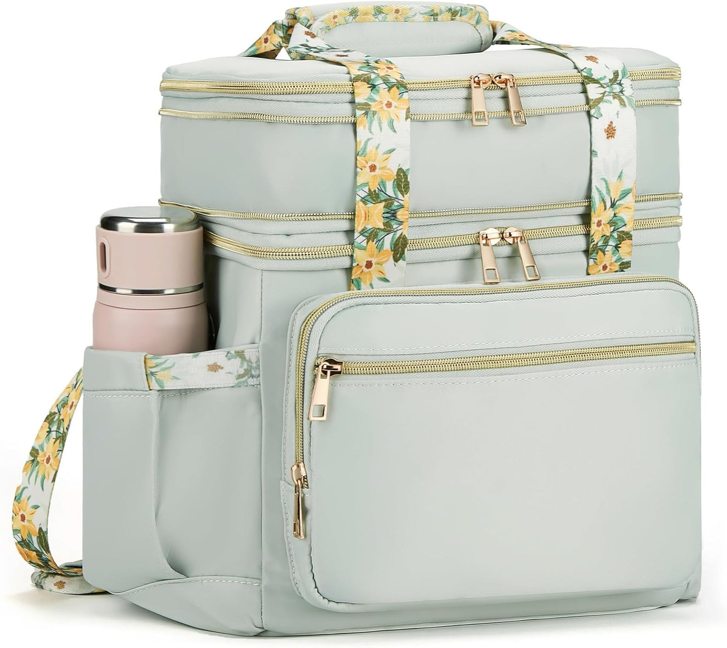 Double Deck Lunch Box for Women, Insulated Large Lunch Bag