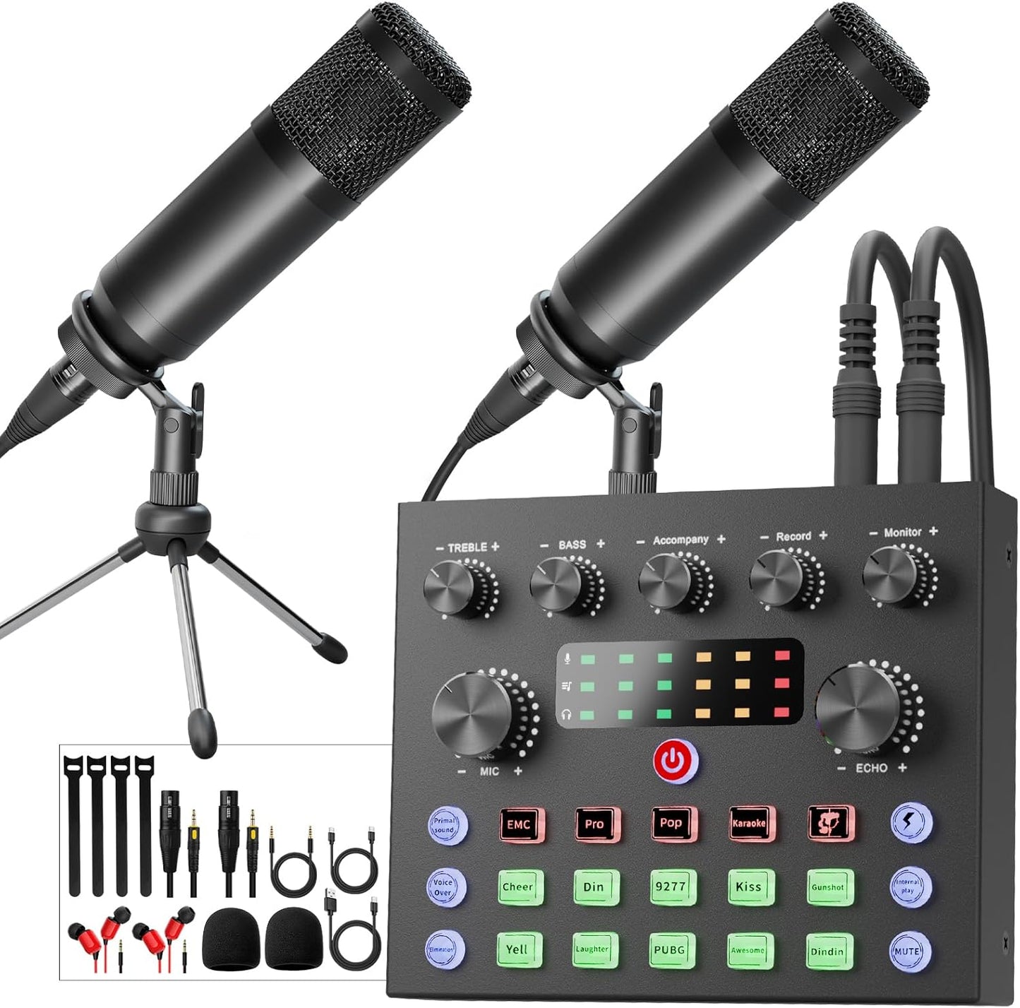 Podcast Equipment Bundle for 2 with Voice Change and Mixer