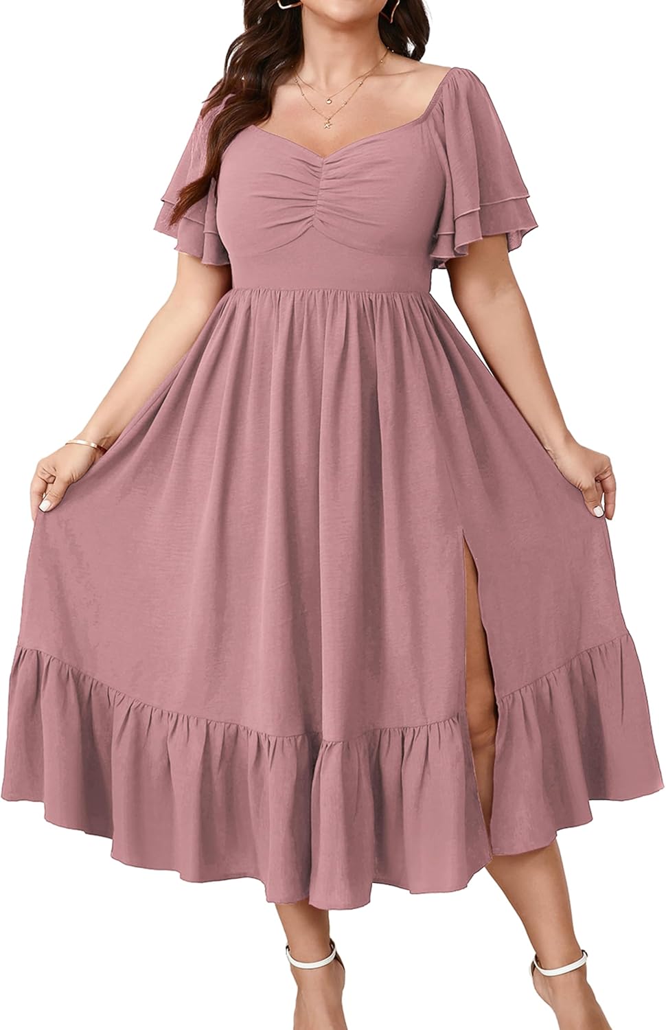 SCOMCHIC Plus Size Wedding Guest Cocktail Dress with Slit