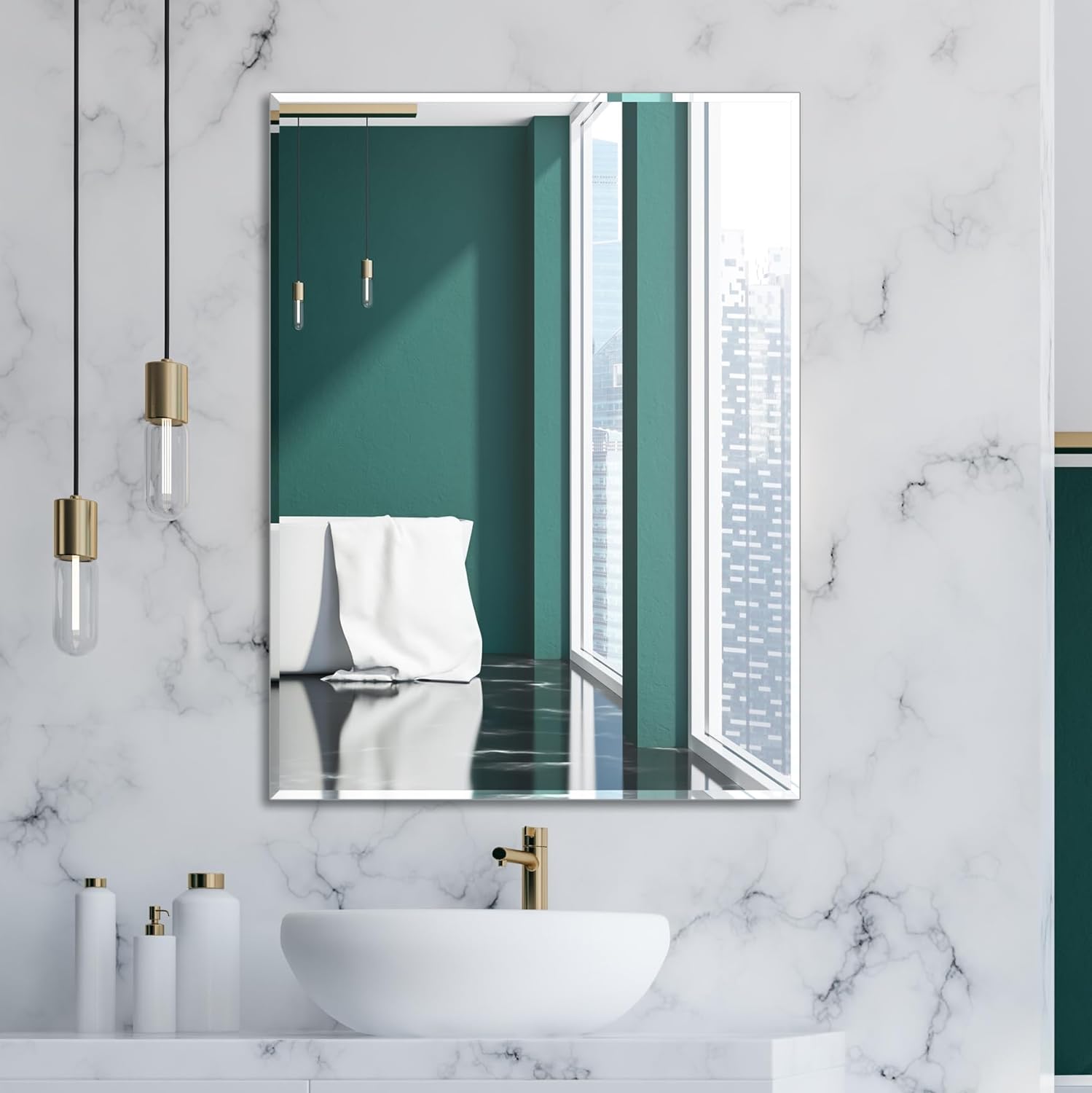 Ruomeng Wall Mirror Beveled Edge Frameless Design for Home