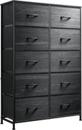Black Tall Dresser with 10 Drawers - Compact Storage Tower