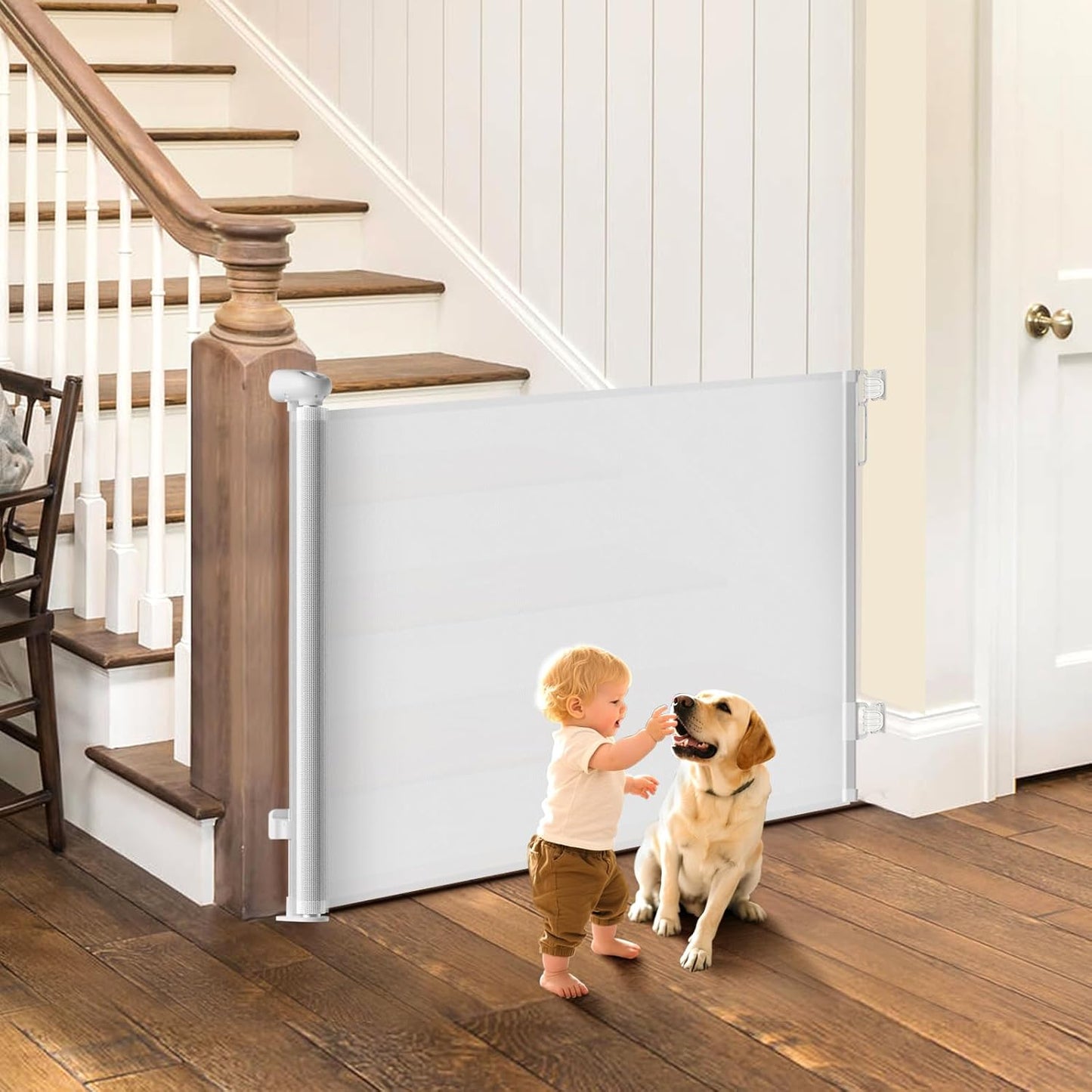 Retractable Baby Gate for Stairs, Safe and Sturdy Design