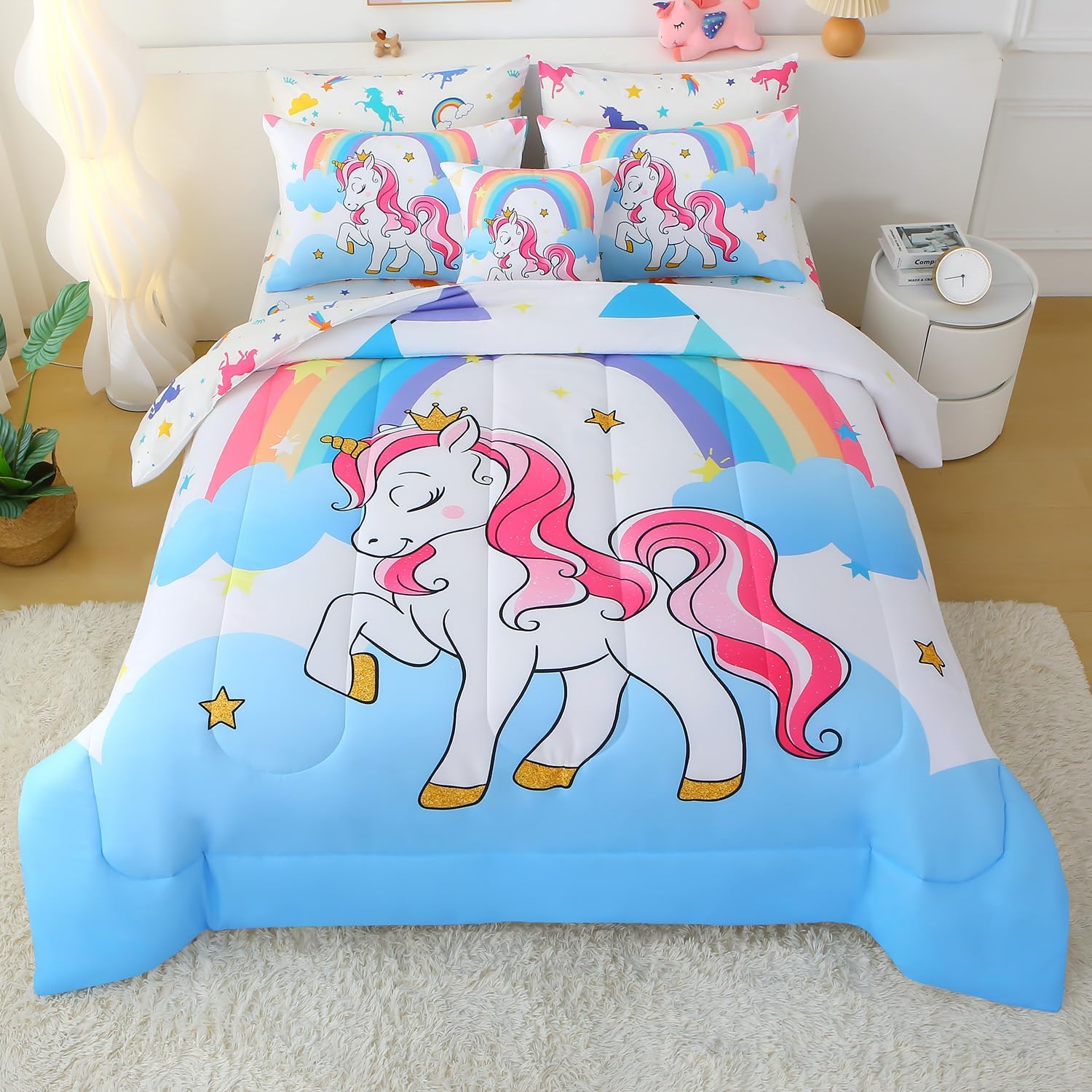 Unicorn Twin Bedding Sets for Girls - 6 Piece Bed in A Bag