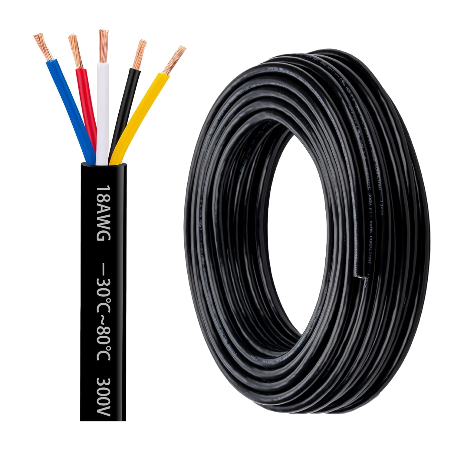 18 Gauge 5 Conductor Electrical Wire for LED Lighting and More