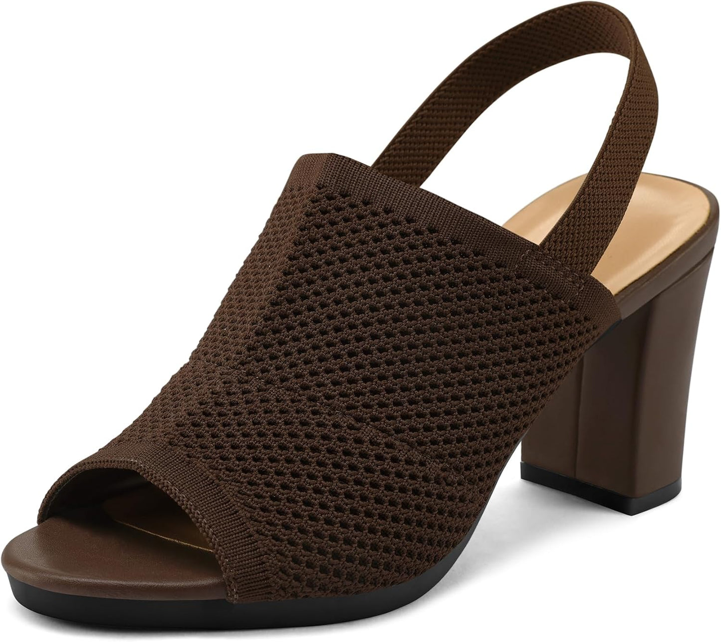mysoft Women's Knit Chunky Block High Heels Slingback Sandals