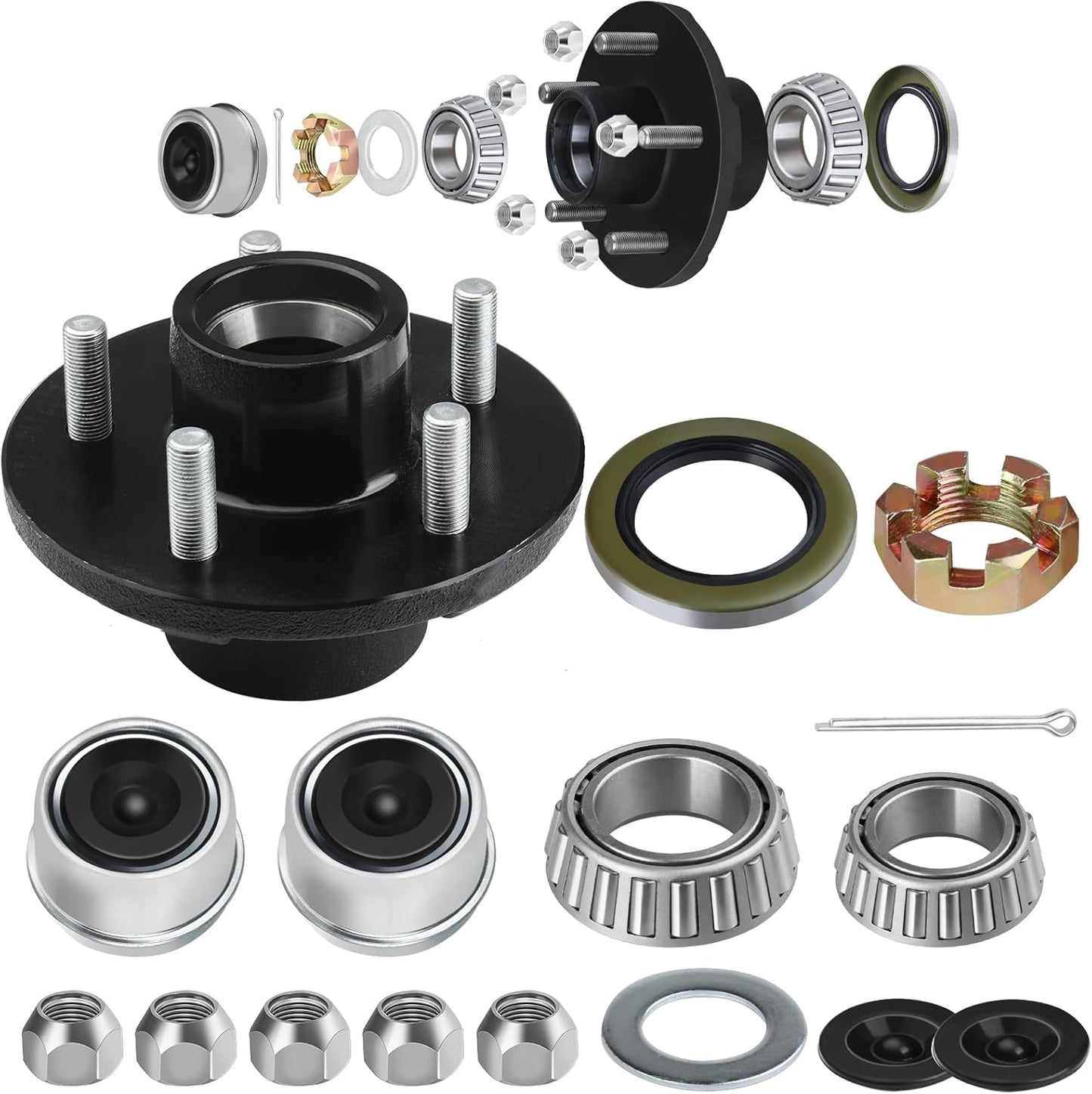 Trailer Hub Kit 5 Bolt 4.5in for 3500 lbs Trailers - Durable
