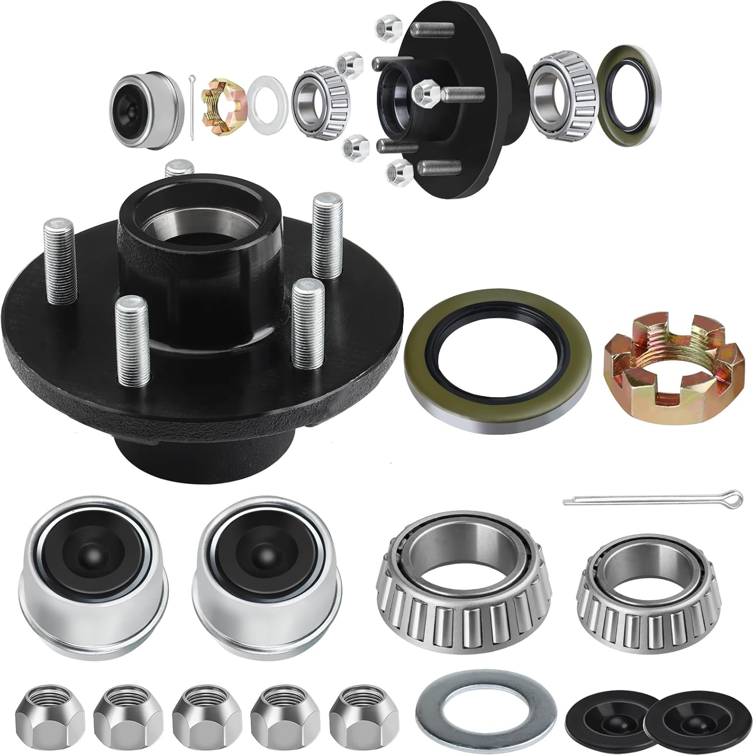 Trailer Hub Kit 5 Bolt 4.5in for 3500 lbs Trailers - Durable
