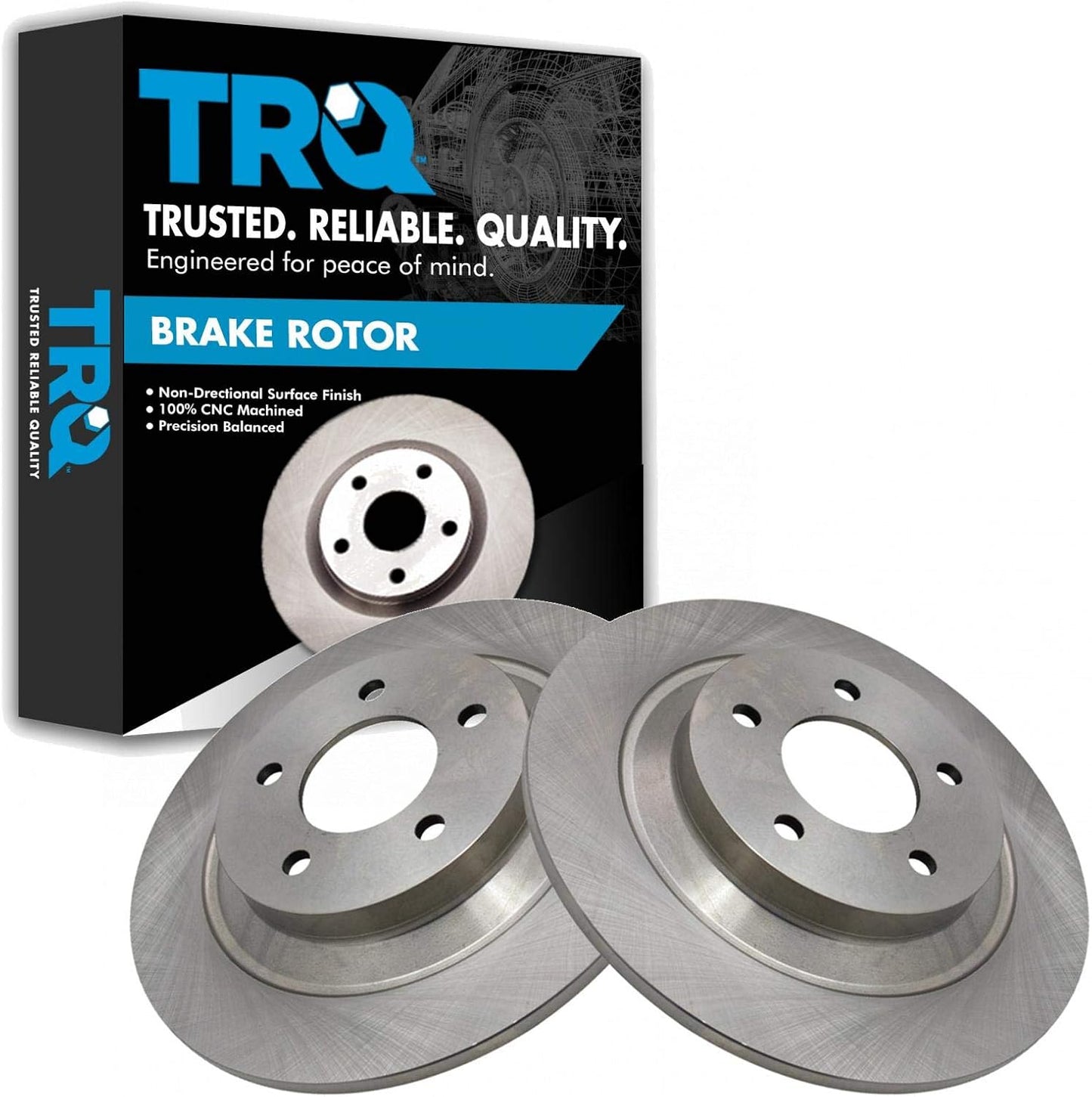 TRQ Rear Brake Rotors Set Solid for 2006-2015 Mazda 5 Vehicles