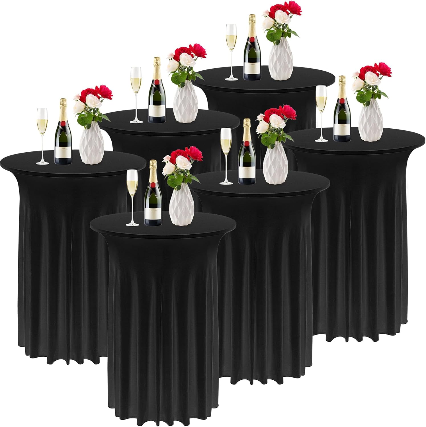 6 Pieces Black Cocktail Table Skirt for Elegant Events and Parties