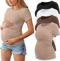 Women's Maternity Crew Neck Tee 4-Pack - Soft Side Ruched Tops