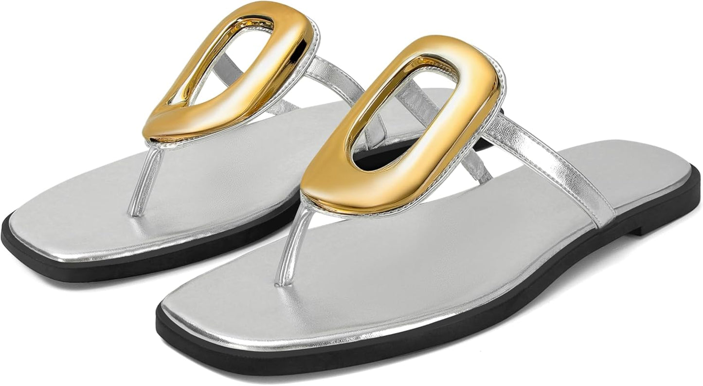 Stylish Flip-Flops for Women with Bold Metal Hardware Design