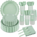 350 Pcs Sage Green Paper Plates and Napkins Party Set - Elegant