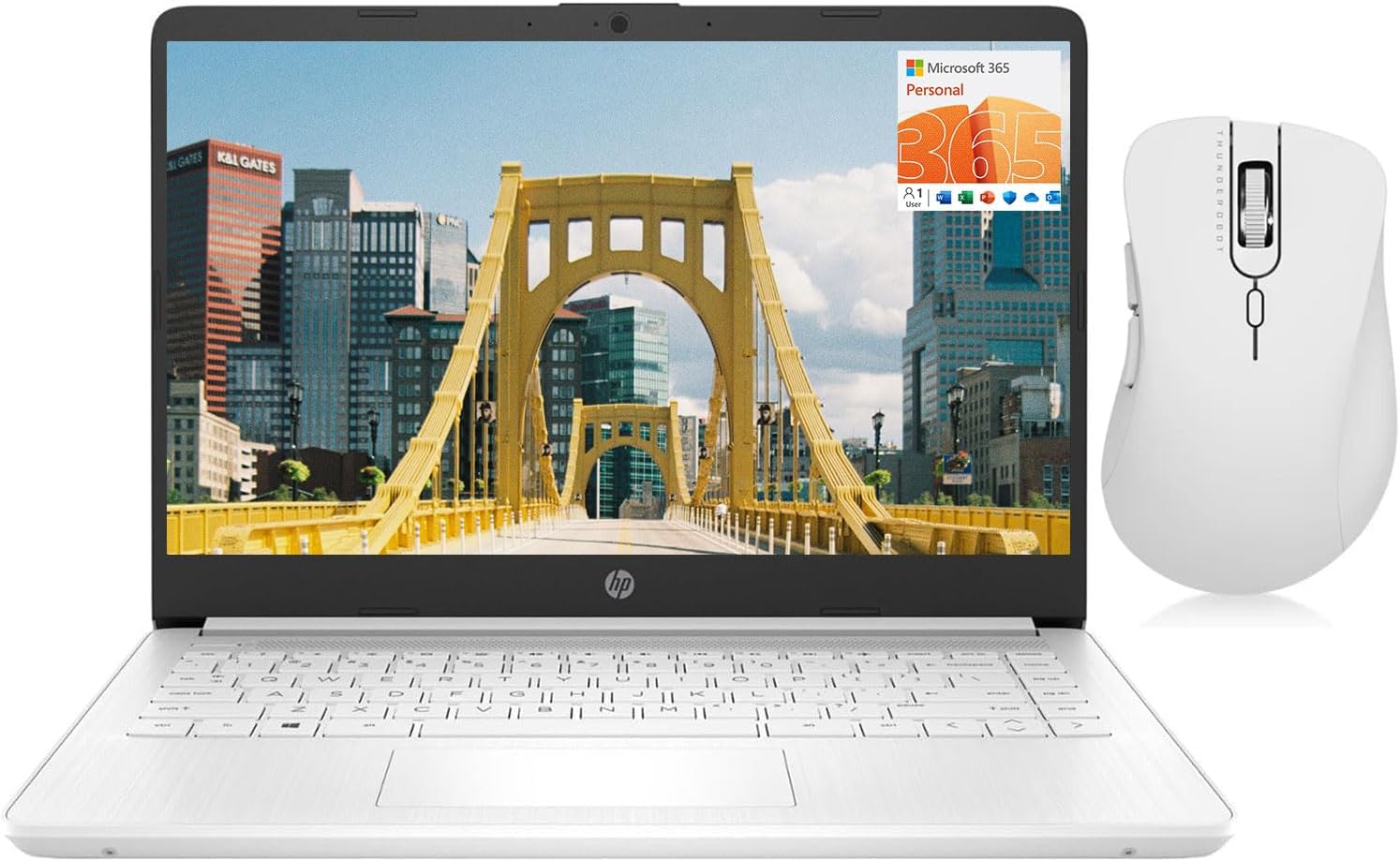 HP 14 HD Laptop Bundle + Thunderobot Wireless Mouse
