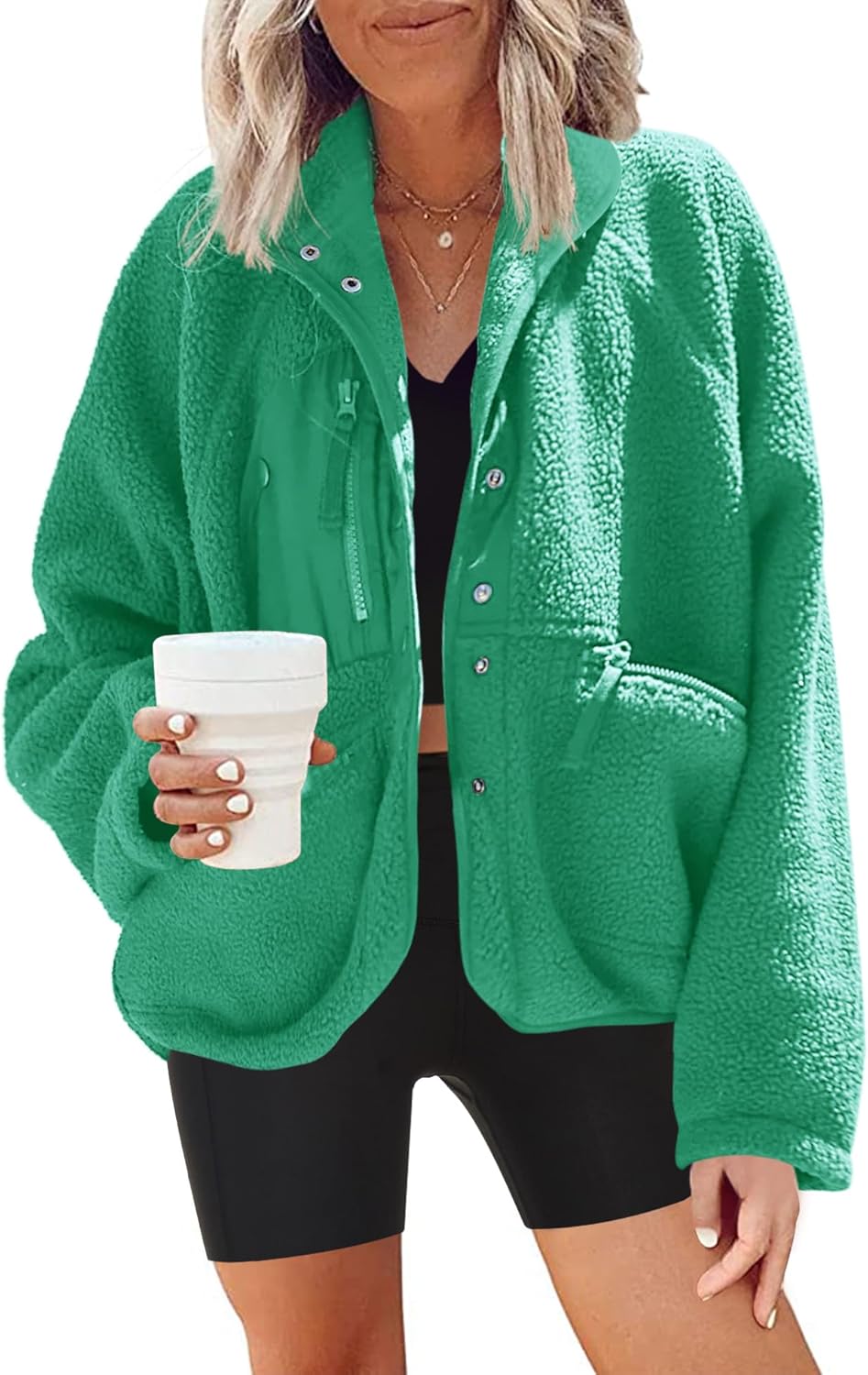 Nirovien Womens Fuzzy Fleece Jacket for Cozy Winter Wear