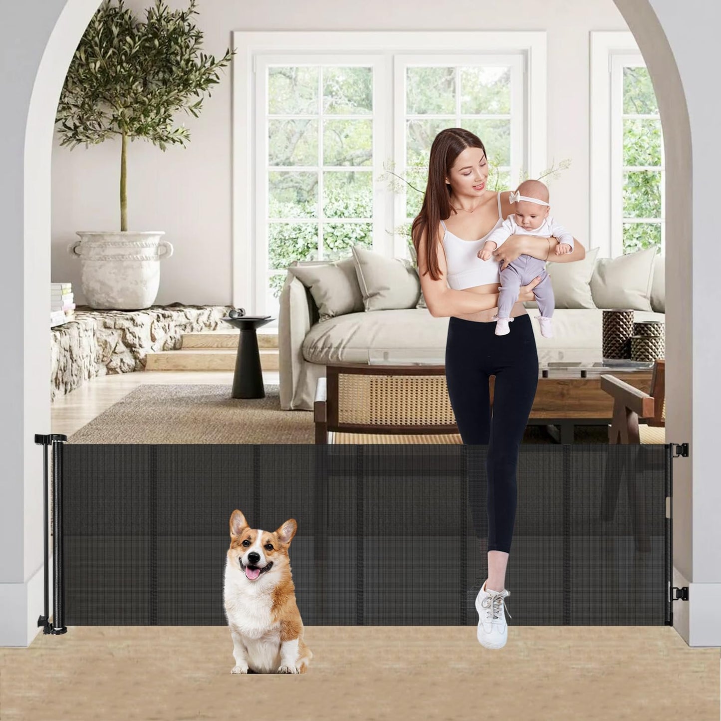 Retractable Baby Gate 24 Inch Tall for Toddlers and Pets