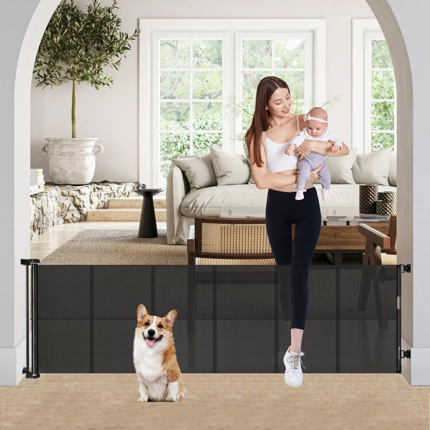Retractable Baby Gate 24 Inch Tall for Toddlers and Pets