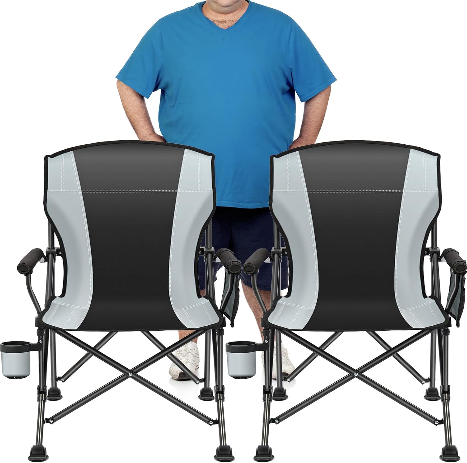 2-Pack Heavy Duty Folding Camping Chairs - 450 lbs Capacity