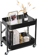 2-Tier Metal Folding Rolling Cart - Mobile Utility Cart with Wheels