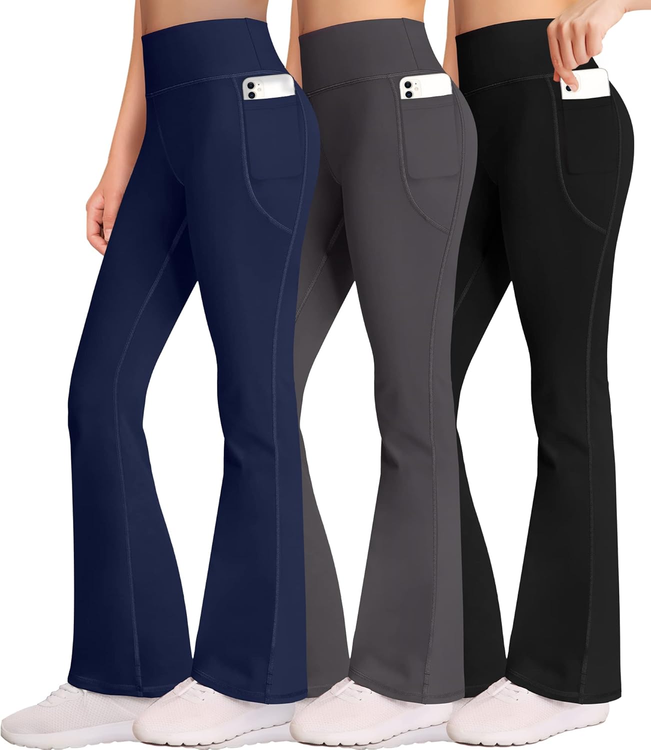 AENLLEY Girl Yoga Flare Wide Leg Pants with Pockets 3 Pack