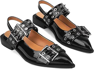 Wide Welt Buckle Ballet Flats for Women Slingback Casual Shoes