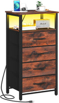 LED Rustic Nightstand with Charging Station - Tall Bedside Table