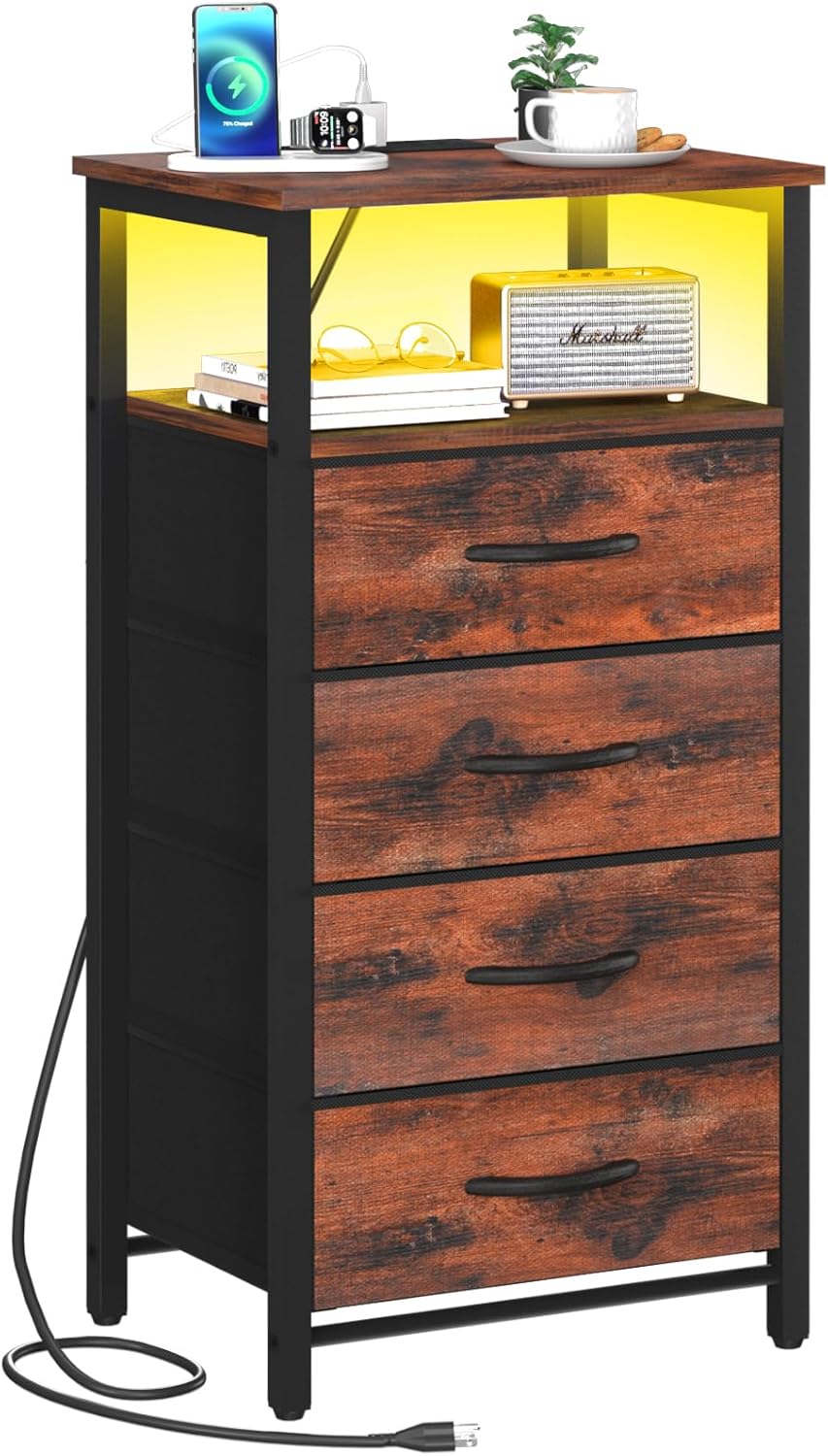 Yoobure LED Nightstand with Charging Station and Storage Drawers