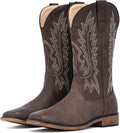 Cowboy Boots for Women Square Toe Mid Calf Brown - Embroidered Comfort
